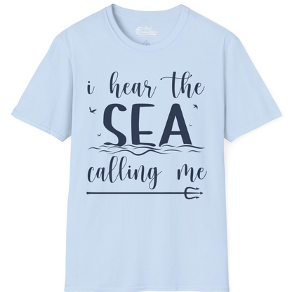 Sea Calling Nautical Beach Quote Shirt With Waves And Birds Art — T-Shirt T-Shirt – Light Blue – Best Cruise Shirts