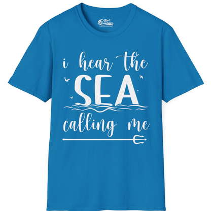 Sea Calling Nautical Beach Quote Shirt With Waves And Birds Art — T-Shirt T-Shirt – Sapphire – Best Cruise Shirts