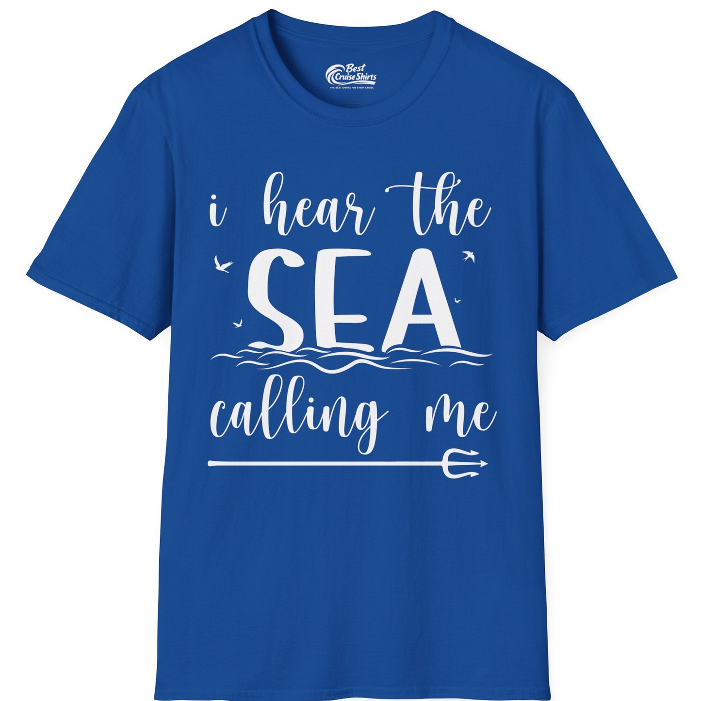 Sea Calling Nautical Beach Quote Shirt With Waves And Birds Art — T-Shirt T-Shirt – Royal – Best Cruise Shirts