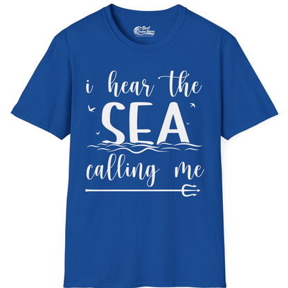 Sea Calling Nautical Beach Quote Shirt With Waves And Birds Art — T-Shirt T-Shirt – Royal – Best Cruise Shirts