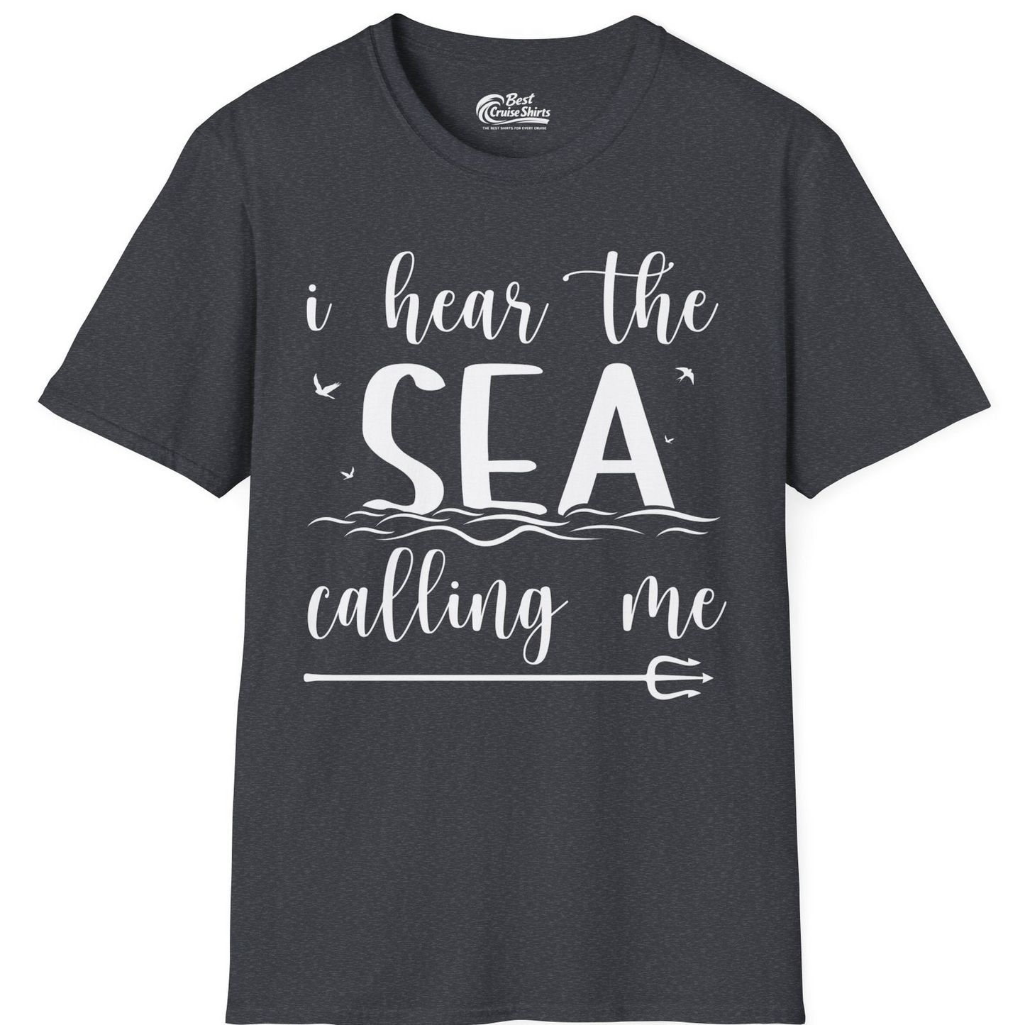 Sea Calling Nautical Beach Quote Shirt With Waves And Birds Art — T-Shirt T-Shirt – Dark Heather Grey – Best Cruise Shirts