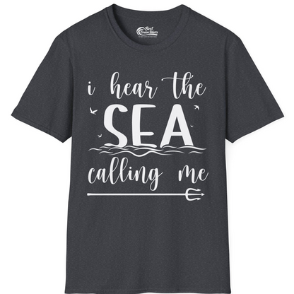 Sea Calling Nautical Beach Quote Shirt With Waves And Birds Art — T-Shirt T-Shirt – Dark Heather Grey – Best Cruise Shirts