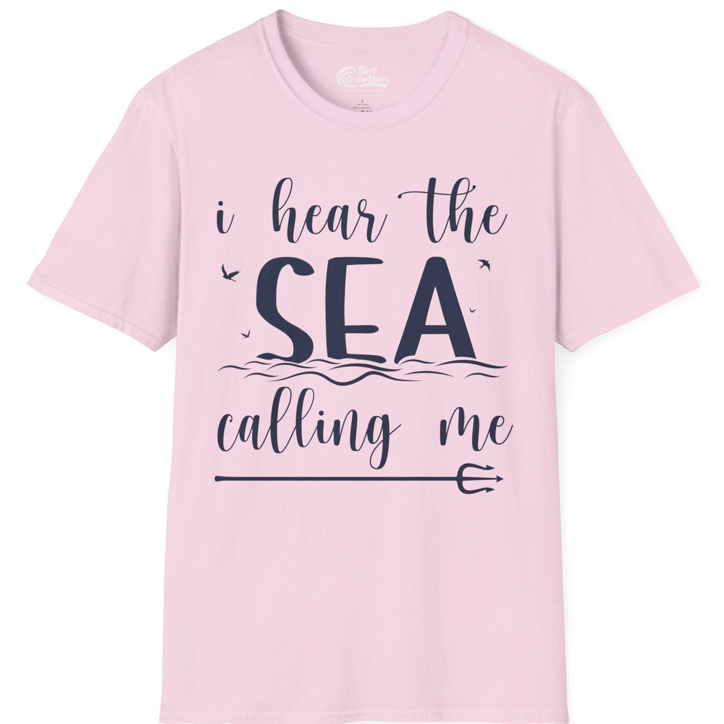 Sea Calling Nautical Beach Quote Shirt With Waves And Birds Art — T-Shirt T-Shirt – Light Pink – Best Cruise Shirts