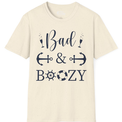 Bad and Boozy Nautical Cruise Shirt with Anchors and Ship Wheel — T-Shirt T-Shirt – Natural – Best Cruise Shirts