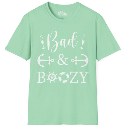 Bad and Boozy Nautical Cruise Shirt with Anchors and Ship Wheel — T-Shirt T-Shirt – Mint Green – Best Cruise Shirts