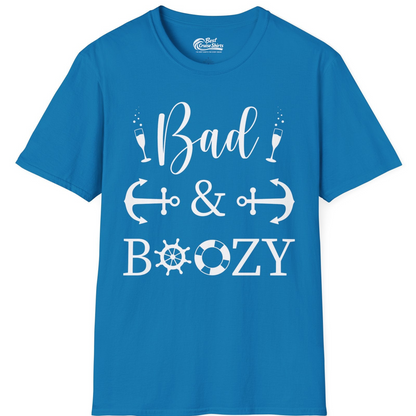 Bad and Boozy Nautical Cruise Shirt with Anchors and Ship Wheel — T-Shirt T-Shirt – Sapphire – Best Cruise Shirts