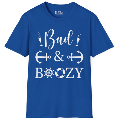 Bad and Boozy Nautical Cruise Shirt with Anchors and Ship Wheel — T-Shirt T-Shirt – Royal – Best Cruise Shirts