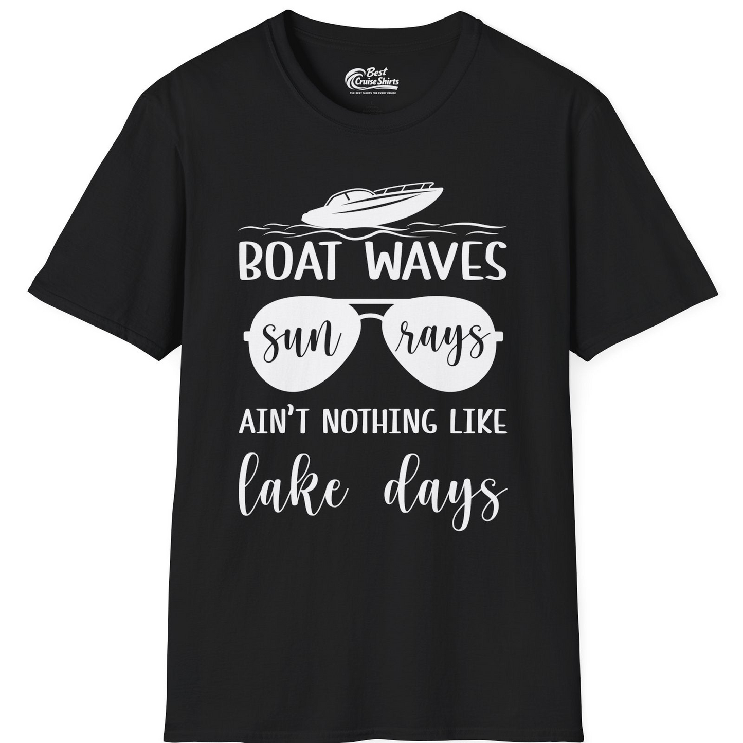 Boat Waves Sun Rays Lake Days Summer Lake Life Shirt — T-Shirt T-Shirt – Black – Best Cruise Shirts