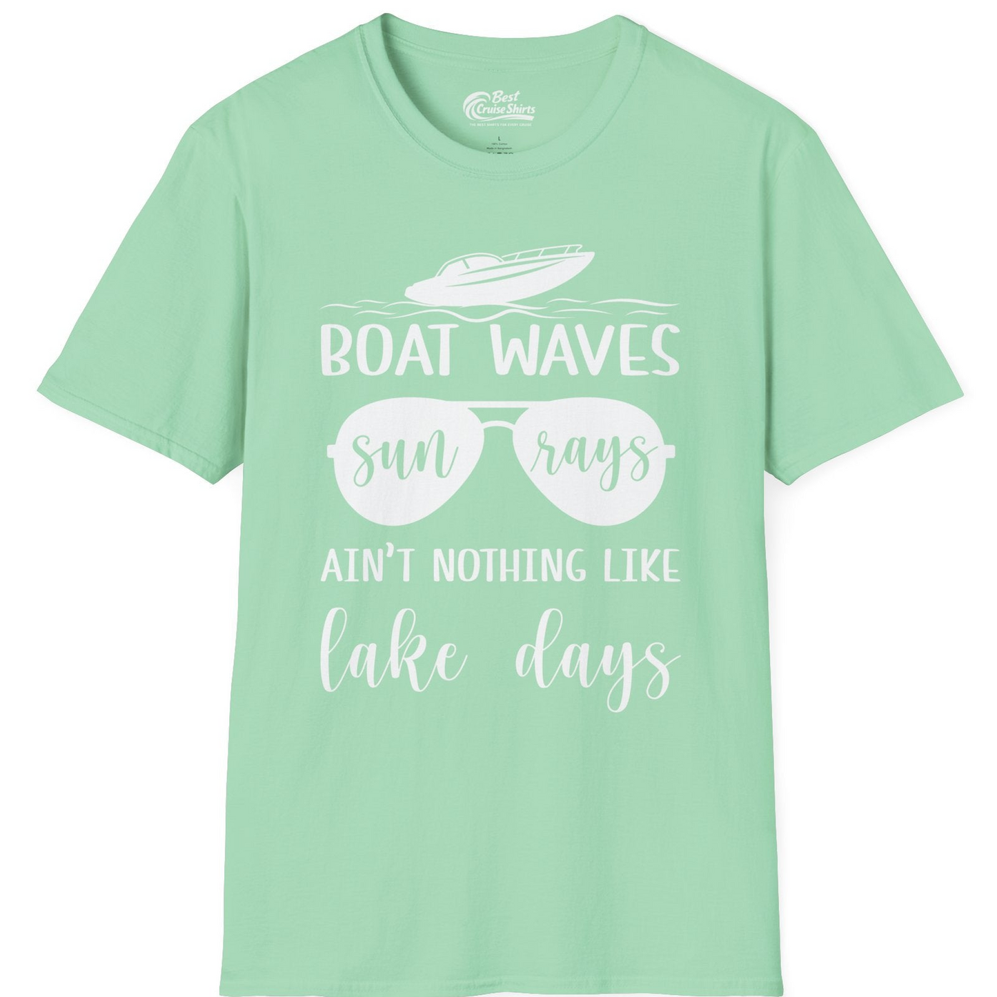 Boat Waves Sun Rays Lake Days Summer Lake Life Shirt — T-Shirt T-Shirt – Mint Green – Best Cruise Shirts