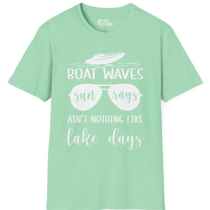 Boat Waves Sun Rays Lake Days Summer Lake Life Shirt — T-Shirt T-Shirt – Mint Green – Best Cruise Shirts