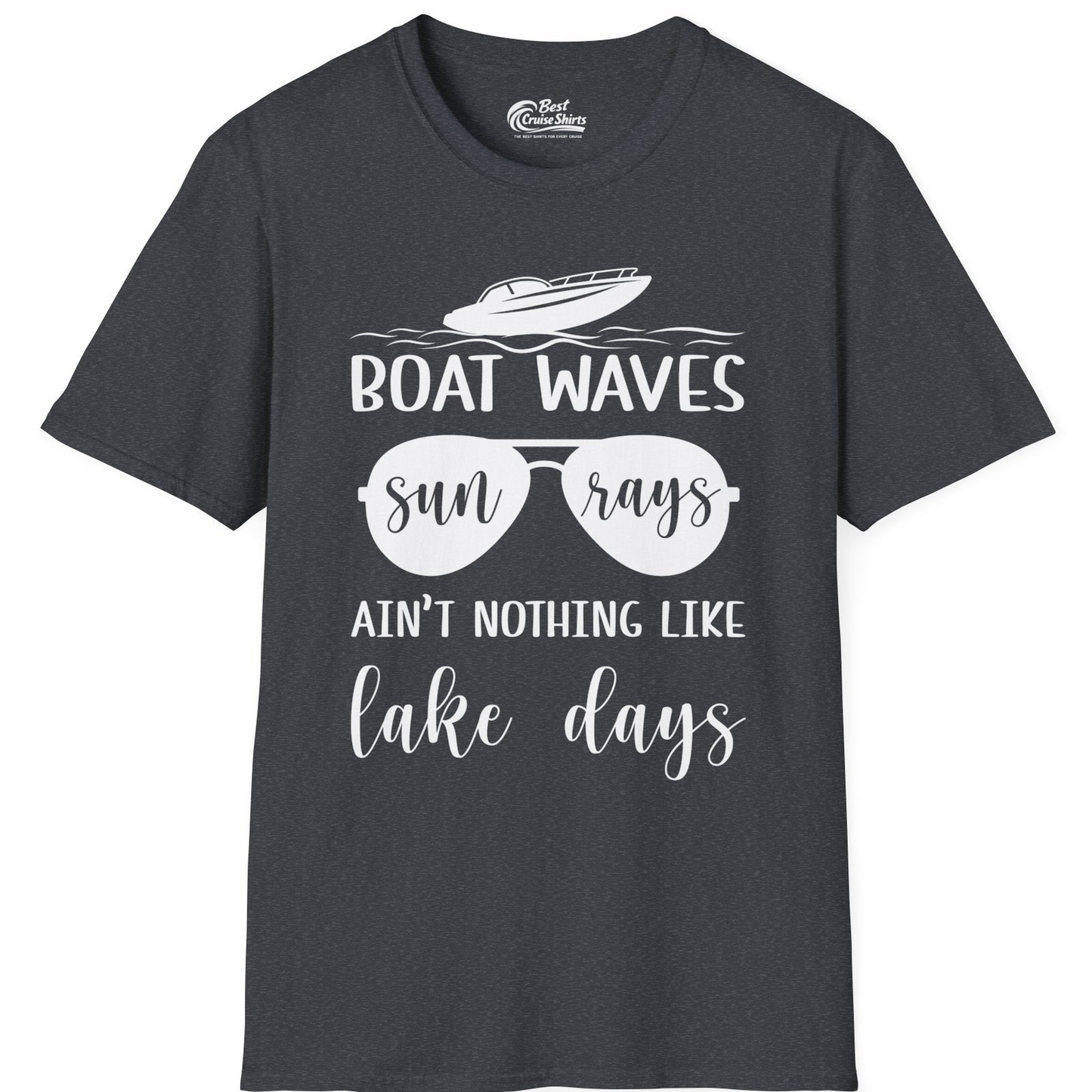 Boat Waves Sun Rays Lake Days Summer Lake Life Shirt — T-Shirt T-Shirt – Dark Heather Grey – Best Cruise Shirts