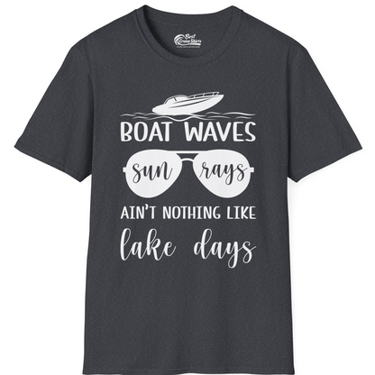 Boat Waves Sun Rays Lake Days Summer Lake Life Shirt — T-Shirt T-Shirt – Dark Heather Grey – Best Cruise Shirts