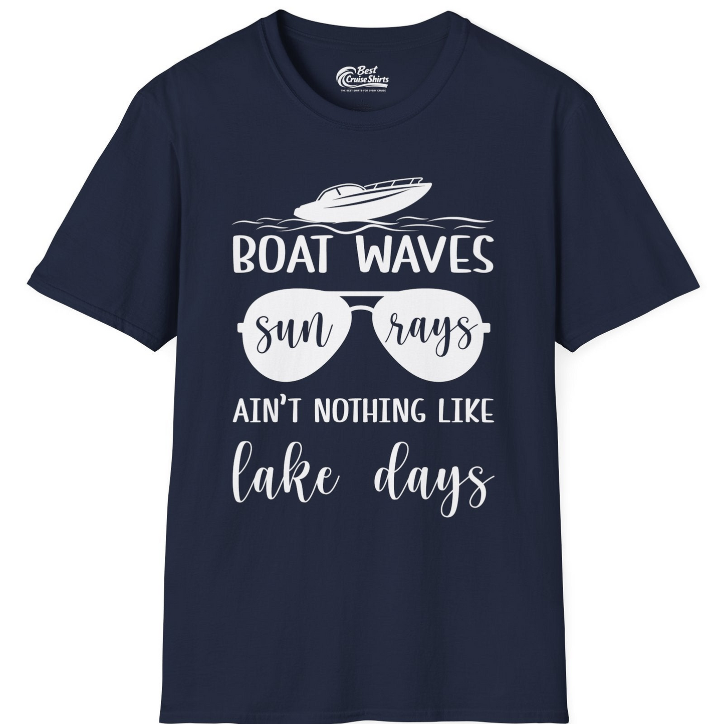 Boat Waves Sun Rays Lake Days Summer Lake Life Shirt — T-Shirt T-Shirt – Navy – Best Cruise Shirts