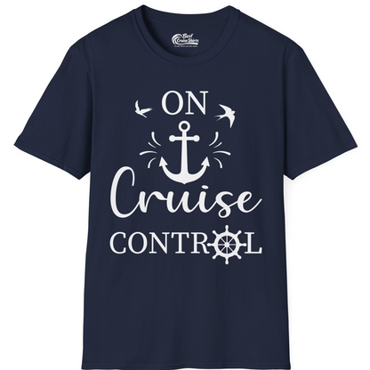 On Cruise Control Nautical Anchor and Birds Vacation Shirt Design — T-Shirt T-Shirt – Navy – Best Cruise Shirts