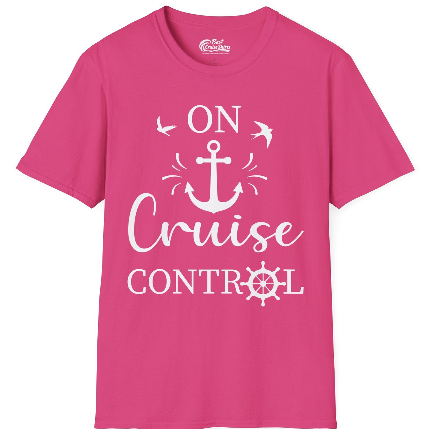 On Cruise Control Nautical Anchor and Birds Vacation Shirt Design — T-Shirt T-Shirt – Heliconia – Best Cruise Shirts