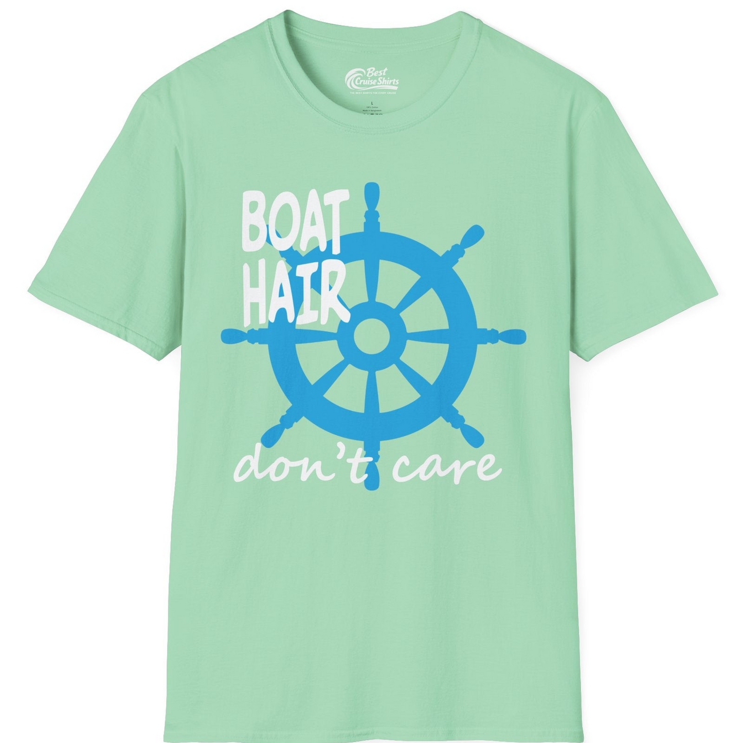 Boat Hair Don't Care Nautical Wheel Shirt for Lake and Marina — T-Shirt T-Shirt – Mint Green – Best Cruise Shirts