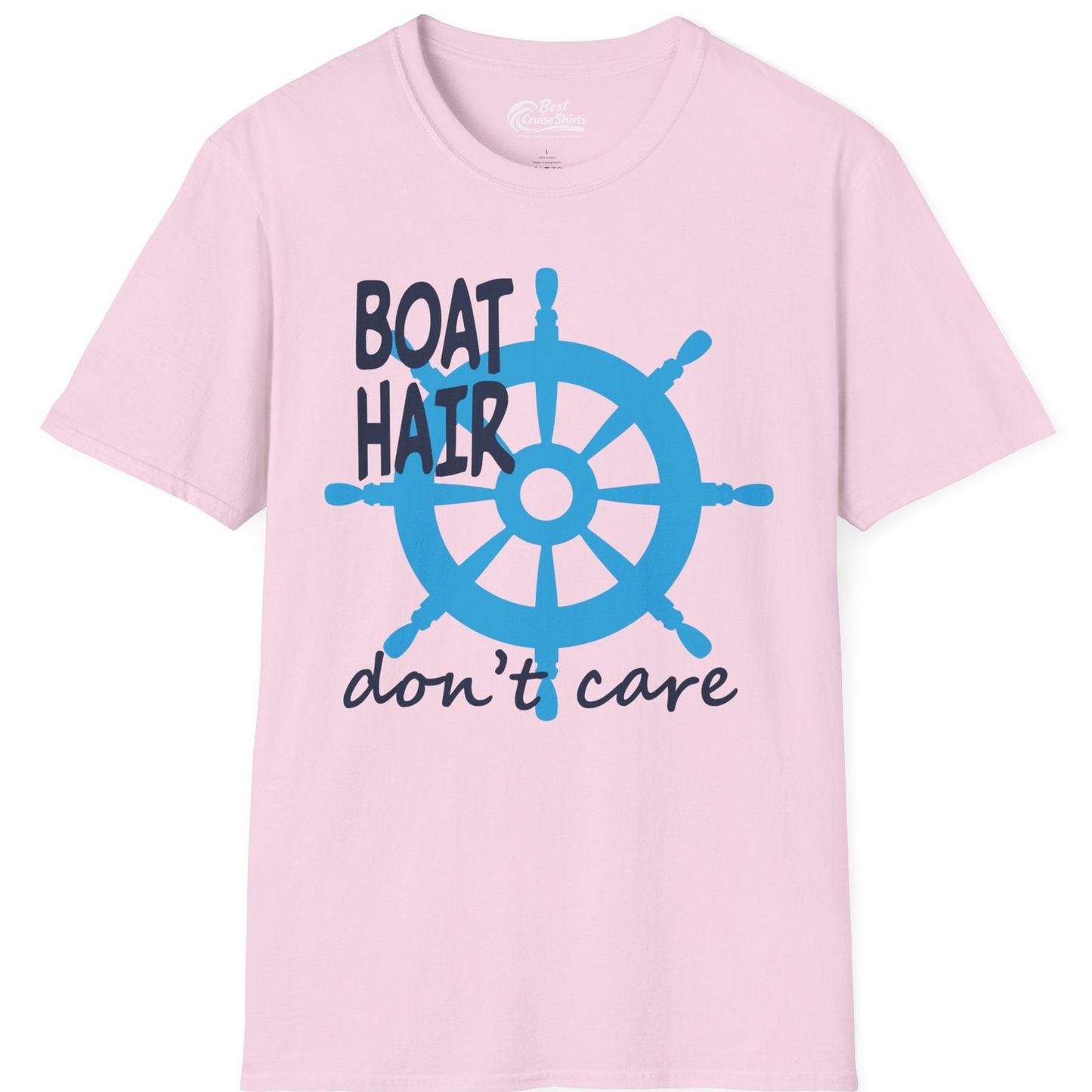 Boat Hair Don't Care Nautical Wheel Shirt for Lake and Marina — T-Shirt T-Shirt – Light Pink – Best Cruise Shirts