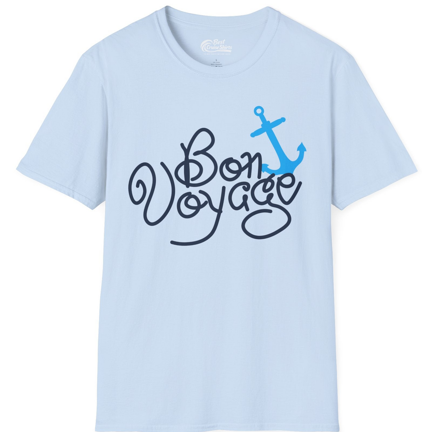 Bon Voyage Script Shirt T-Shirt – Light Blue – Best Cruise Shirts