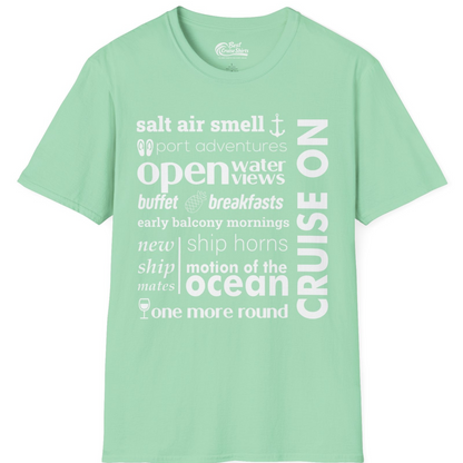 Cruise On Typography Collage Bold Nautical Ship Life Shirt — T-Shirt T-Shirt – Mint Green – Best Cruise Shirts