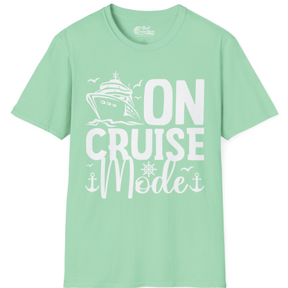 On Cruise Mode Nautical Typography Shirt with Ship Anchor Helm Icons — T-Shirt T-Shirt – Mint Green – Best Cruise Shirts