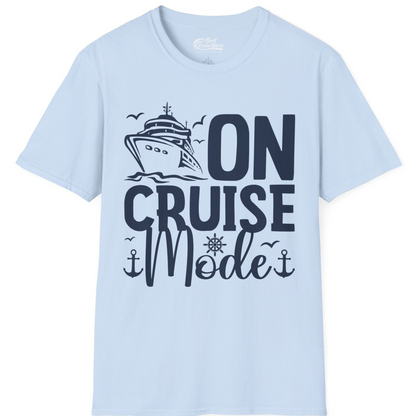 On Cruise Mode Nautical Typography Shirt with Ship Anchor Helm Icons — T-Shirt T-Shirt – Light Blue – Best Cruise Shirts