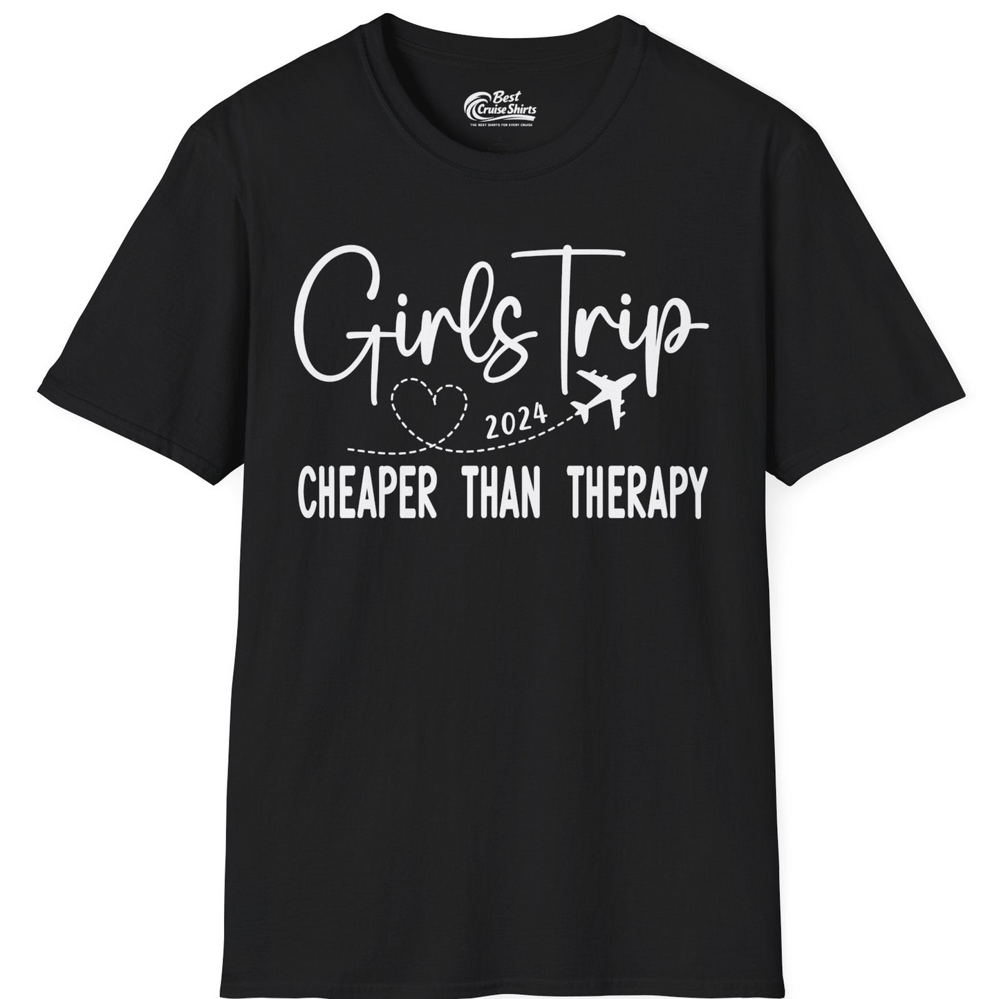 Girls Trip 2024 Cheaper Than Therapy Airplane Heart Travel Shirt — T-Shirt T-Shirt – Black – Best Cruise Shirts
