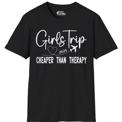 Girls Trip 2024 Cheaper Than Therapy Airplane Heart Travel Shirt — T-Shirt T-Shirt – Black – Best Cruise Shirts