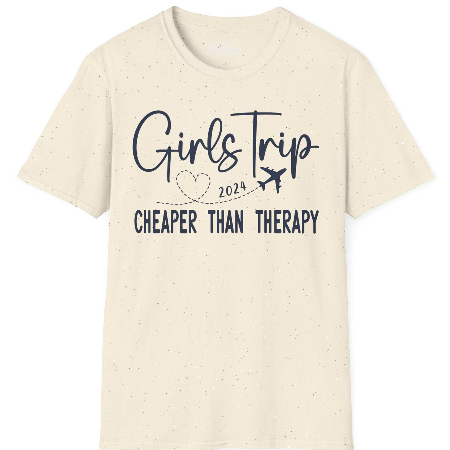 Girls Trip 2024 Cheaper Than Therapy Airplane Heart Travel Shirt — T-Shirt T-Shirt – Natural – Best Cruise Shirts