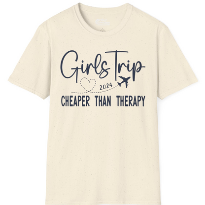 Girls Trip 2024 Cheaper Than Therapy Airplane Heart Travel Shirt — T-Shirt T-Shirt – Natural – Best Cruise Shirts