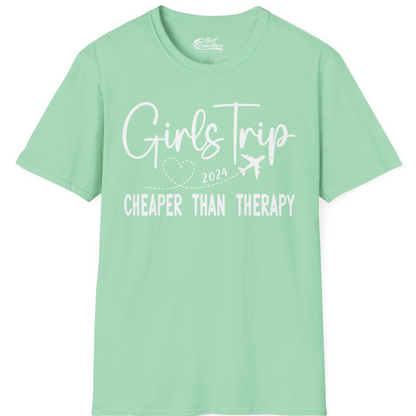 Girls Trip 2024 Cheaper Than Therapy Airplane Heart Travel Shirt — T-Shirt T-Shirt – Mint Green – Best Cruise Shirts