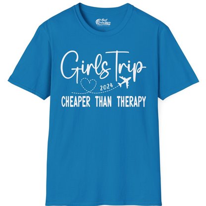 Girls Trip 2024 Cheaper Than Therapy Airplane Heart Travel Shirt — T-Shirt T-Shirt – Sapphire – Best Cruise Shirts