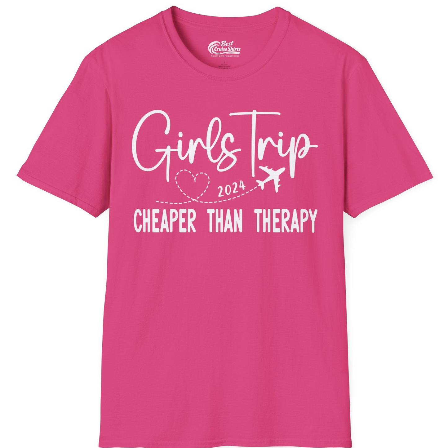 Girls Trip 2024 Cheaper Than Therapy Airplane Heart Travel Shirt — T-Shirt T-Shirt – Heliconia – Best Cruise Shirts