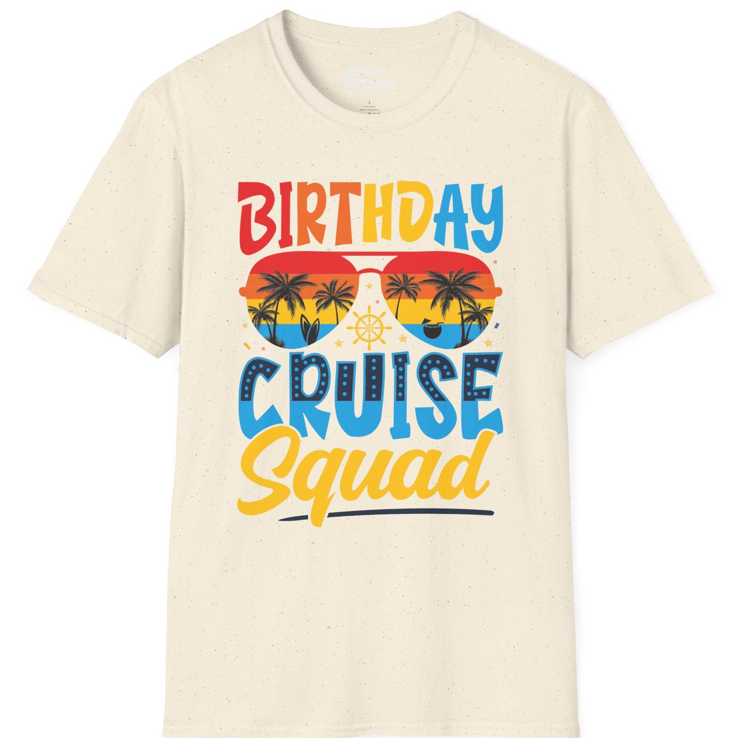Birthday Cruise Squad Tropical Sunset Palm Tree Group Shirt — T-Shirt T-Shirt – Natural – Best Cruise Shirts