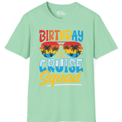 Birthday Cruise Squad Tropical Sunset Palm Tree Group Shirt — T-Shirt T-Shirt – Mint Green – Best Cruise Shirts