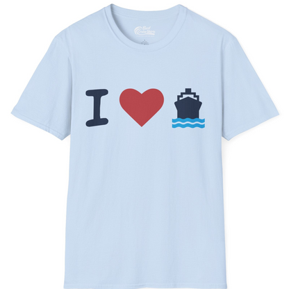 I Love Cruises Bold Cruise Ship Graphic Shirt for Cruise Enthusiasts — T-Shirt T-Shirt – Light Blue – Best Cruise Shirts