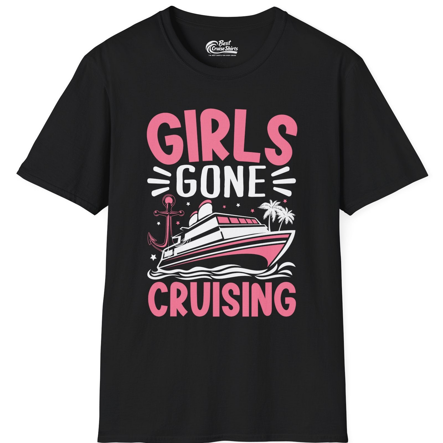 Girls Gone Cruising Tropical Pink Group Cruise Adventure Shirt — T-Shirt T-Shirt – Black – Best Cruise Shirts