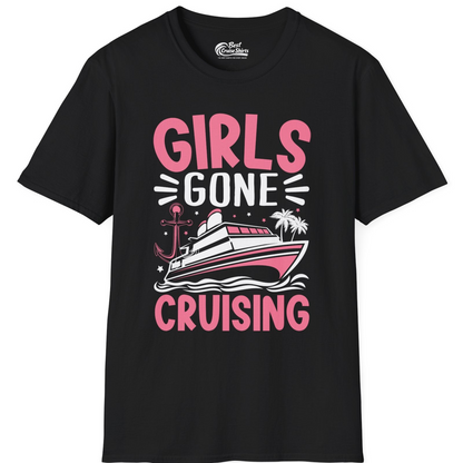 Girls Gone Cruising Tropical Pink Group Cruise Adventure Shirt — T-Shirt T-Shirt – Black – Best Cruise Shirts