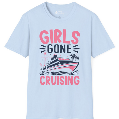 Girls Gone Cruising Tropical Pink Group Cruise Adventure Shirt — T-Shirt T-Shirt – Light Blue – Best Cruise Shirts