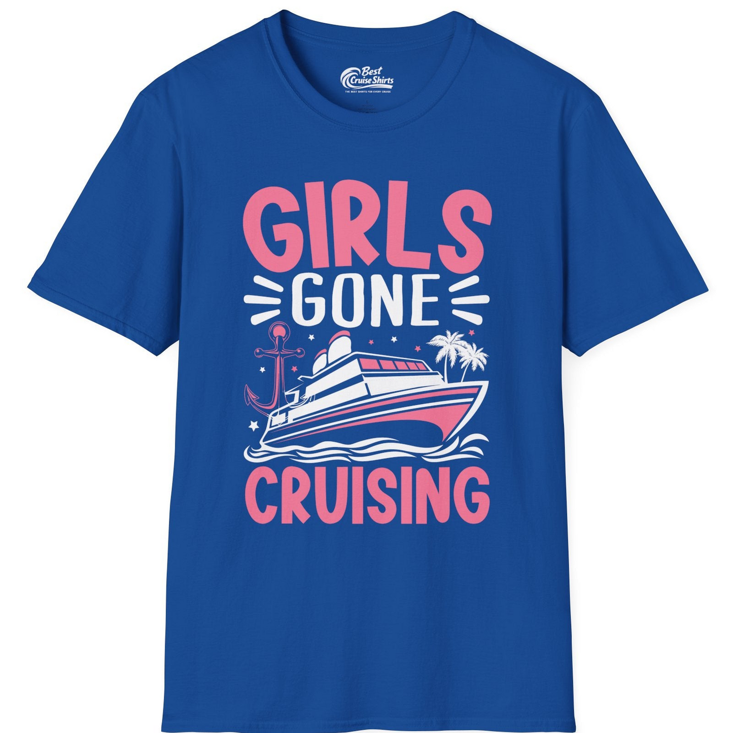 Girls Gone Cruising Tropical Pink Group Cruise Adventure Shirt — T-Shirt T-Shirt – Royal – Best Cruise Shirts