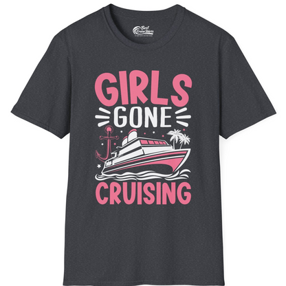 Girls Gone Cruising Tropical Pink Group Cruise Adventure Shirt — T-Shirt T-Shirt – Dark Heather Grey – Best Cruise Shirts