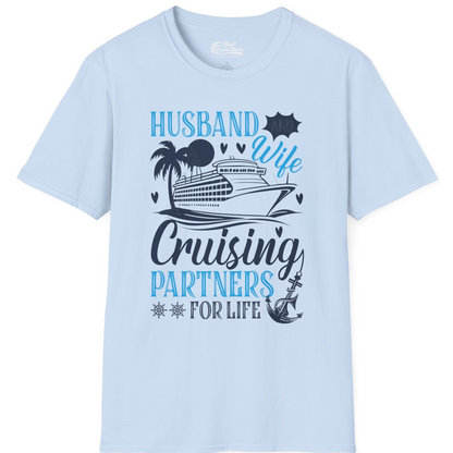 Husband Wife Cruising Partners for Life Nautical Couple Shirt — T-Shirt T-Shirt – Light Blue – Best Cruise Shirts