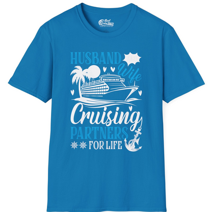 Husband Wife Cruising Partners for Life Nautical Couple Shirt — T-Shirt T-Shirt – Sapphire – Best Cruise Shirts