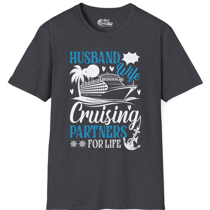 Husband Wife Cruising Partners for Life Nautical Couple Shirt — T-Shirt T-Shirt – Dark Heather Grey – Best Cruise Shirts