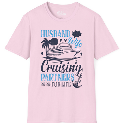 Husband Wife Cruising Partners for Life Nautical Couple Shirt — T-Shirt T-Shirt – Light Pink – Best Cruise Shirts