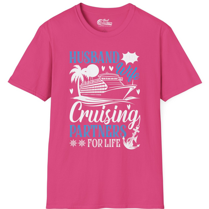 Husband Wife Cruising Partners for Life Nautical Couple Shirt — T-Shirt T-Shirt – Heliconia – Best Cruise Shirts