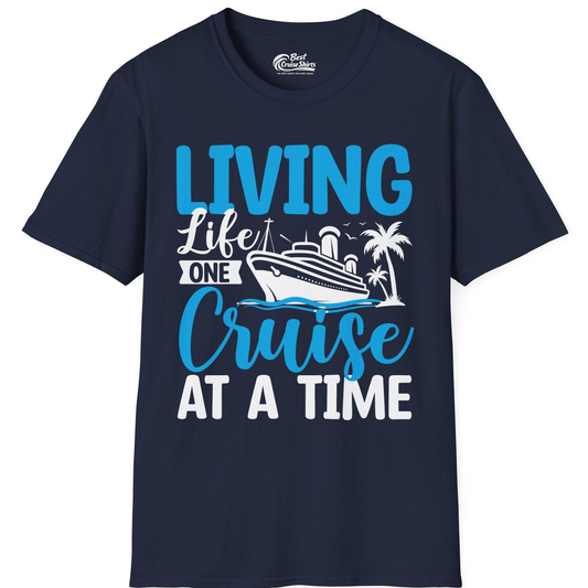Living Life One Cruise at a Time Nautical Tropical Cruise Shirt — T-Shirt T-Shirt – Navy – Best Cruise Shirts