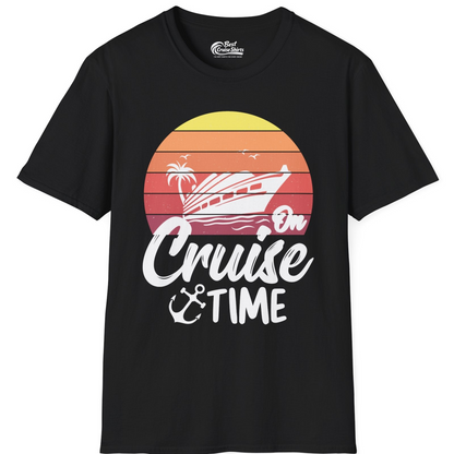 Retro Sunset Cruise Ship Palm Tree Anchor T-Shirt – Black – Best Cruise Shirts
