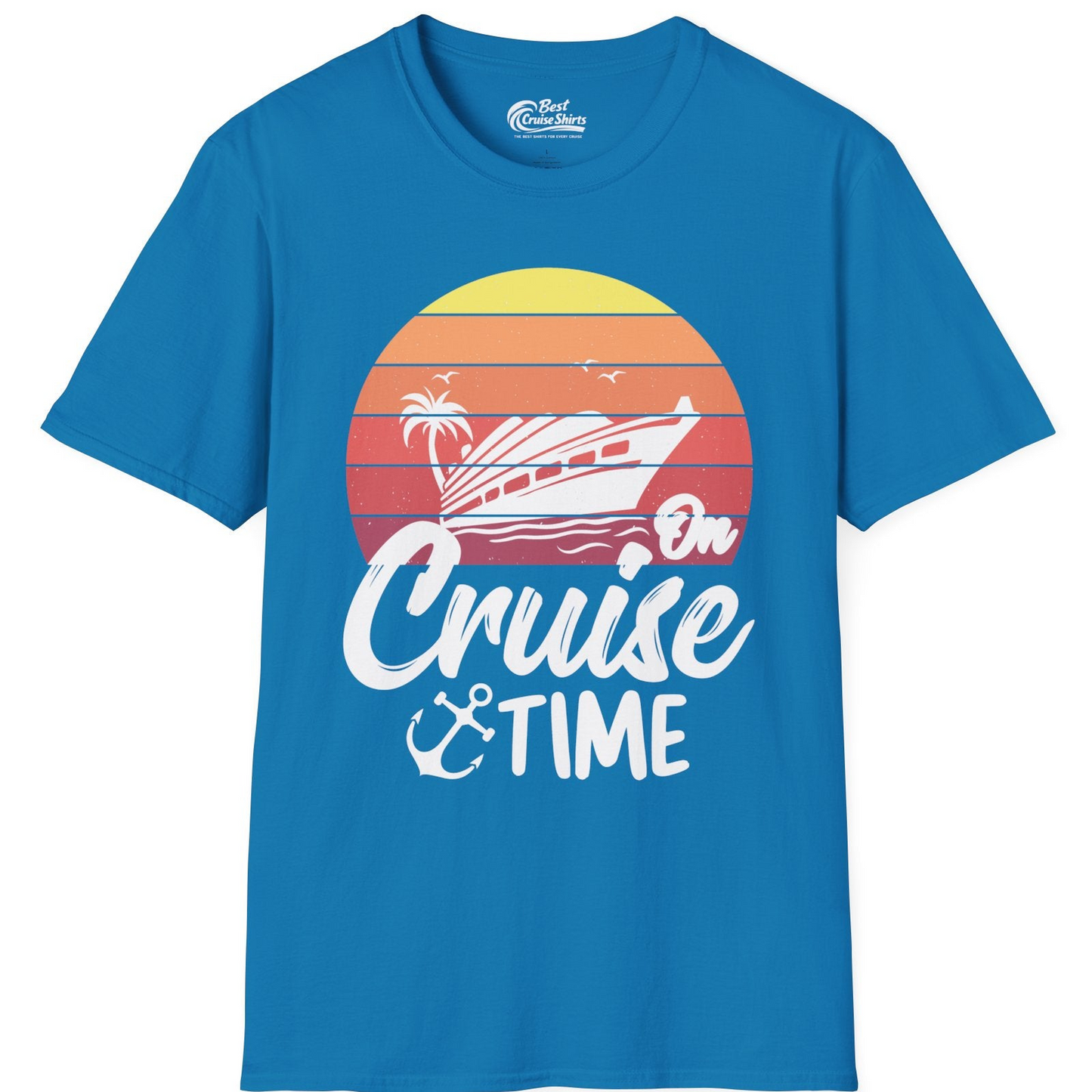 Retro Sunset Cruise Ship Palm Tree Anchor T-Shirt – Sapphire – Best Cruise Shirts