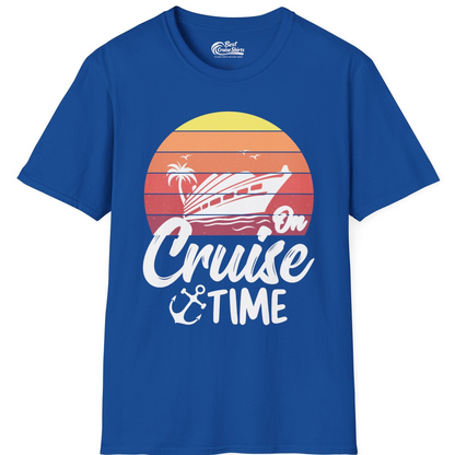 Retro Sunset Cruise Ship Palm Tree Anchor T-Shirt – Royal – Best Cruise Shirts