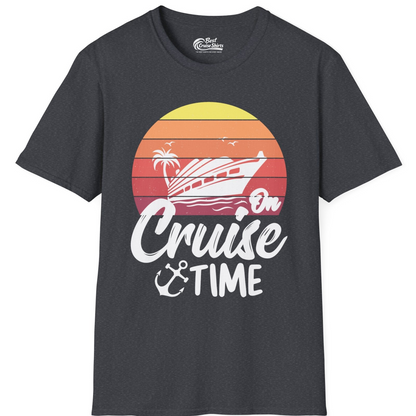Retro Sunset Cruise Ship Palm Tree Anchor T-Shirt – Dark Heather Grey – Best Cruise Shirts